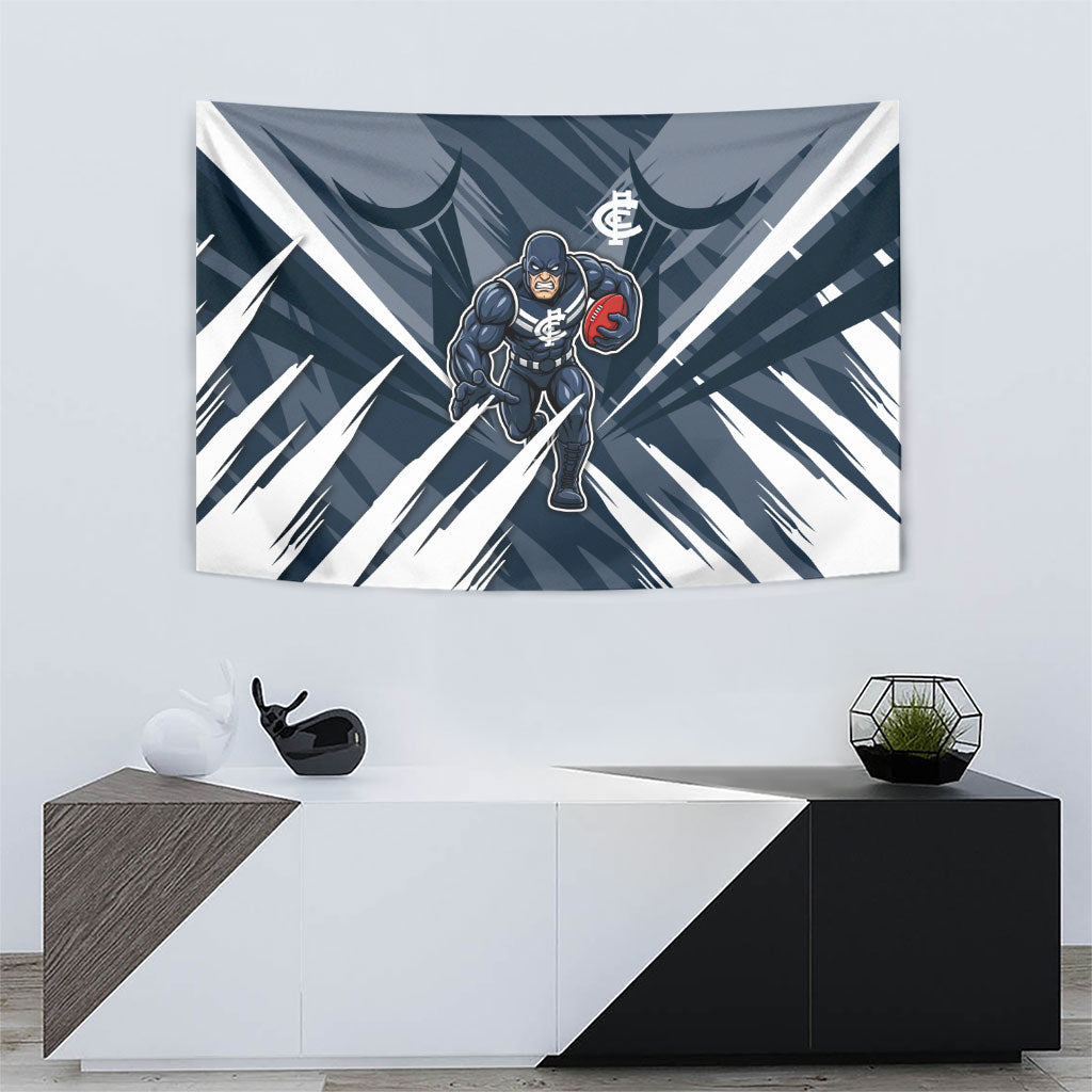 Carlton Blues Australian Football Tapestry Powerful Superhero Mascot - Bold Team Colors