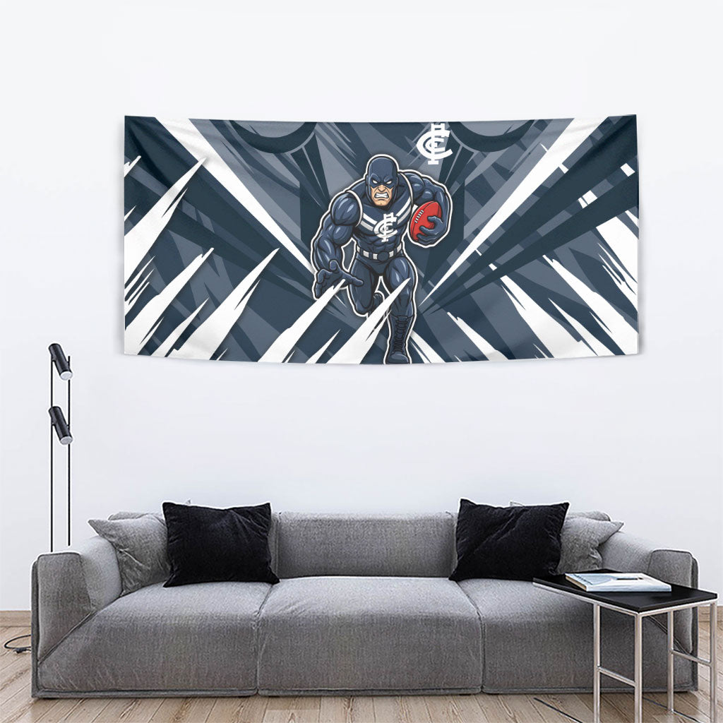 Carlton Blues Australian Football Tapestry Powerful Superhero Mascot - Bold Team Colors
