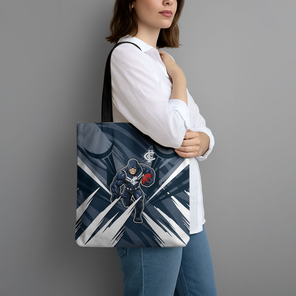Carlton Blues Australian Football Tote Bag Powerful Superhero Mascot - Bold Team Colors