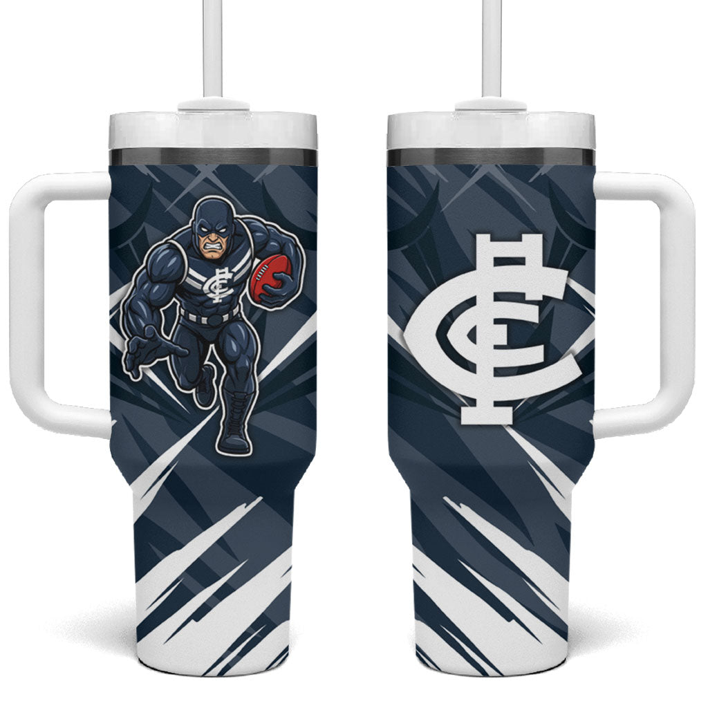 Carlton Blues Australian Football Tumbler With Handle Powerful Superhero Mascot - Bold Team Colors