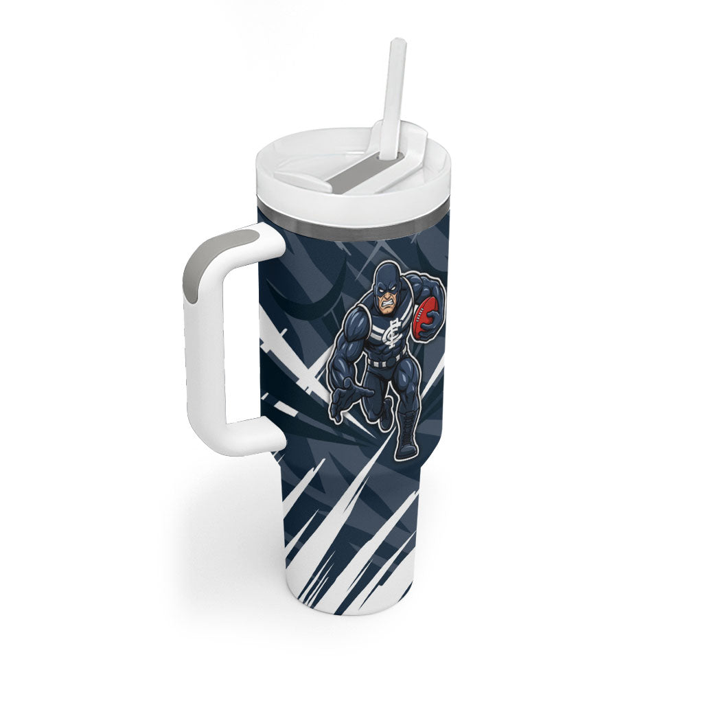 Carlton Blues Australian Football Tumbler With Handle Powerful Superhero Mascot - Bold Team Colors