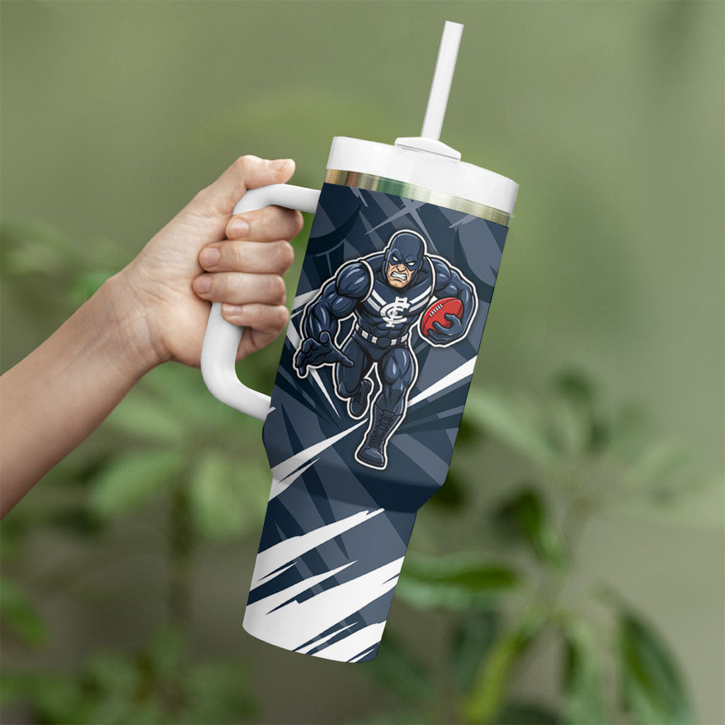 Carlton Blues Australian Football Tumbler With Handle Powerful Superhero Mascot - Bold Team Colors