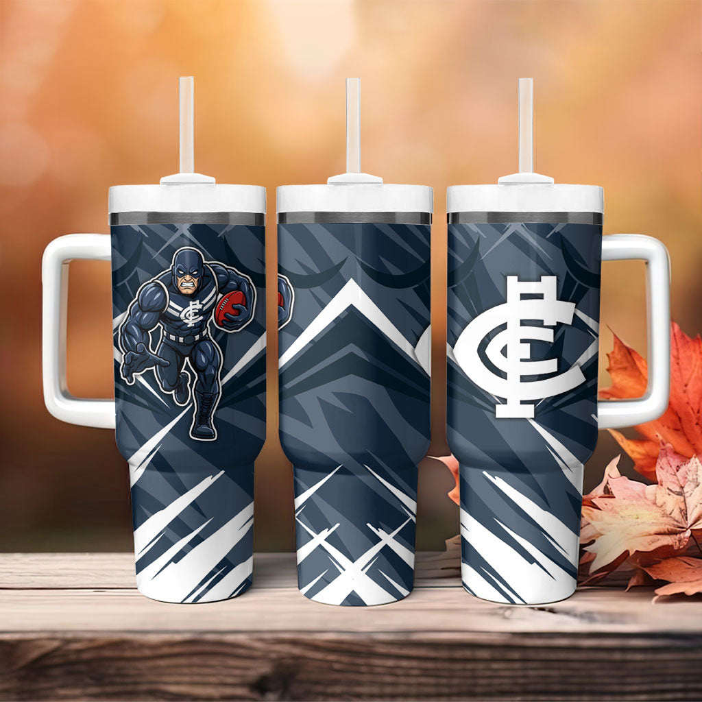 Carlton Blues Australian Football Tumbler With Handle Powerful Superhero Mascot - Bold Team Colors