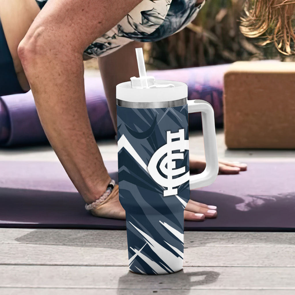 Carlton Blues Australian Football Tumbler With Handle Powerful Superhero Mascot - Bold Team Colors