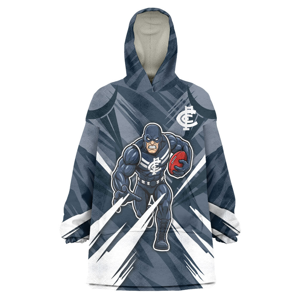 Carlton Blues Australian Football Wearable Blanket Hoodie Powerful Superhero Mascot - Bold Team Colors