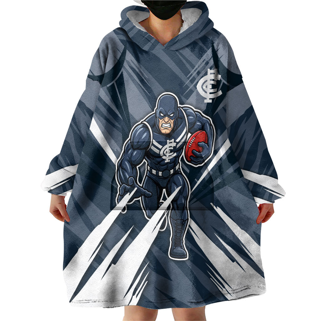 Carlton Blues Australian Football Wearable Blanket Hoodie Powerful Superhero Mascot - Bold Team Colors