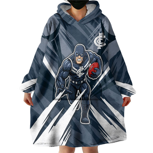 Carlton Blues Australian Football Wearable Blanket Hoodie Powerful Superhero Mascot - Bold Team Colors