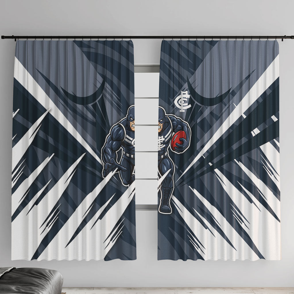 Carlton Blues Australian Football Window Curtain Powerful Superhero Mascot - Bold Team Colors