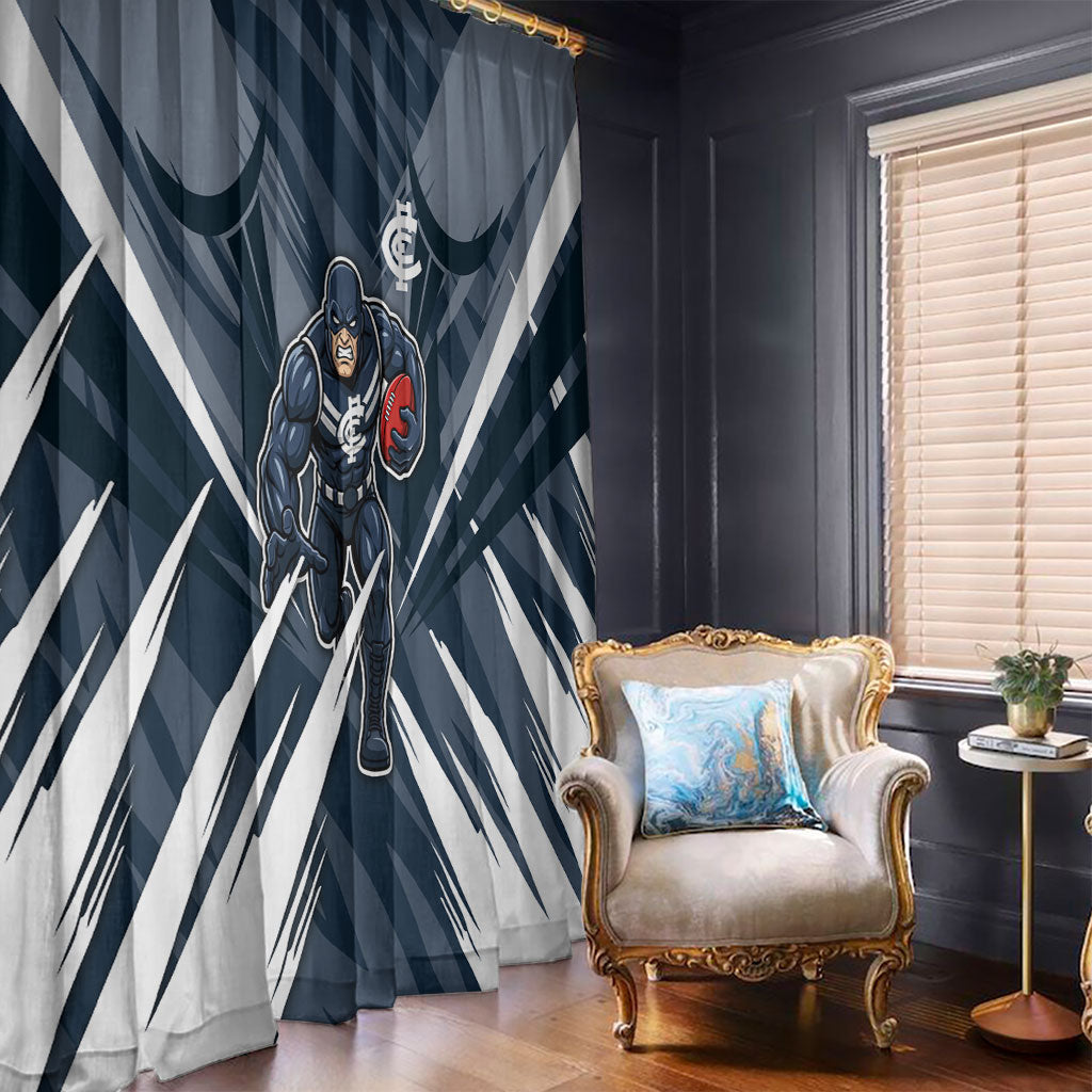 Carlton Blues Australian Football Window Curtain Powerful Superhero Mascot - Bold Team Colors