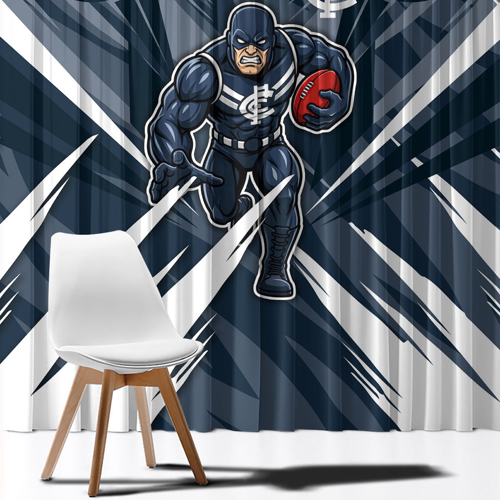 Carlton Blues Australian Football Window Curtain Powerful Superhero Mascot - Bold Team Colors