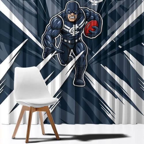 Carlton Blues Australian Football Window Curtain Powerful Superhero Mascot - Bold Team Colors