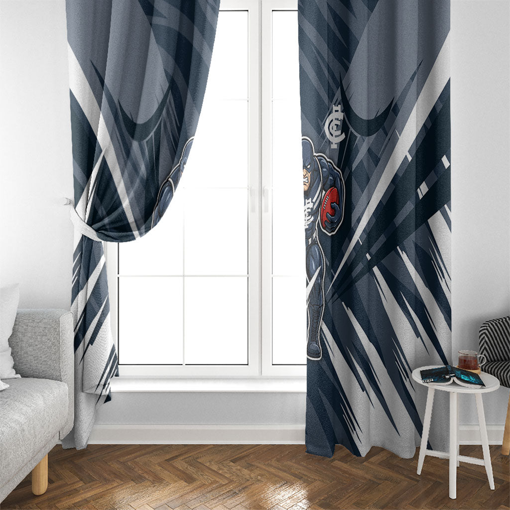 Carlton Blues Australian Football Window Curtain Powerful Superhero Mascot - Bold Team Colors