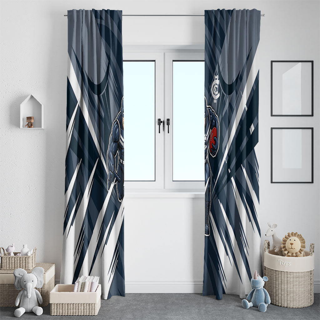 Carlton Blues Australian Football Window Curtain Powerful Superhero Mascot - Bold Team Colors