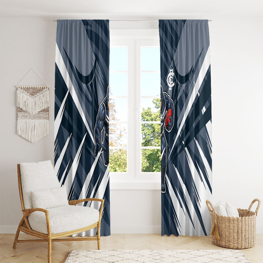 Carlton Blues Australian Football Window Curtain Powerful Superhero Mascot - Bold Team Colors
