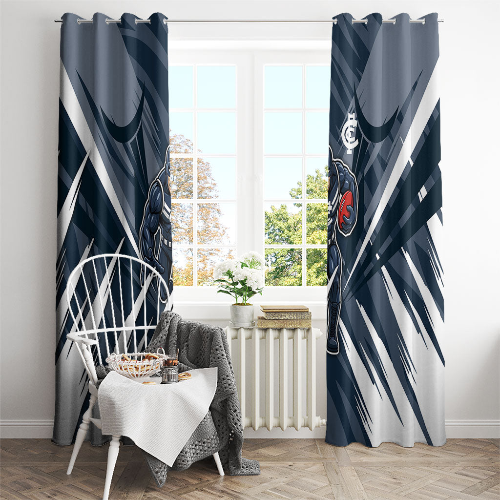 Carlton Blues Australian Football Window Curtain Powerful Superhero Mascot - Bold Team Colors