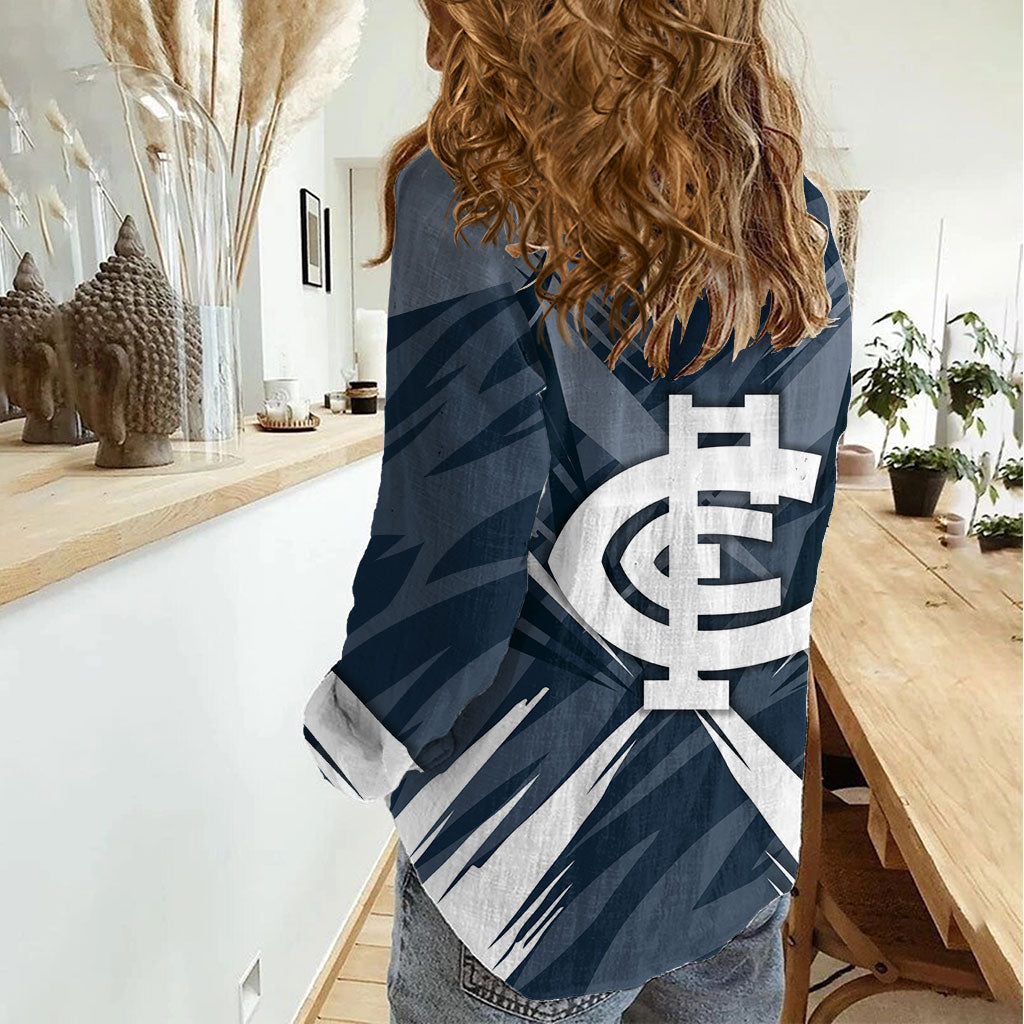 Carlton Blues Australian Football Women Casual Shirt Powerful Superhero Mascot - Bold Team Colors