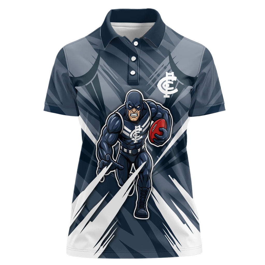 Carlton Blues Australian Football Women Polo Shirt Powerful Superhero Mascot - Bold Team Colors