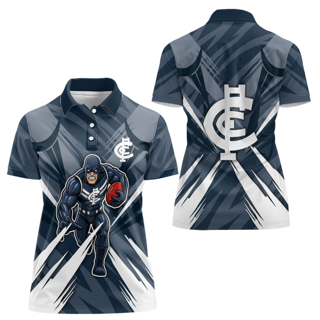 Carlton Blues Australian Football Women Polo Shirt Powerful Superhero Mascot - Bold Team Colors