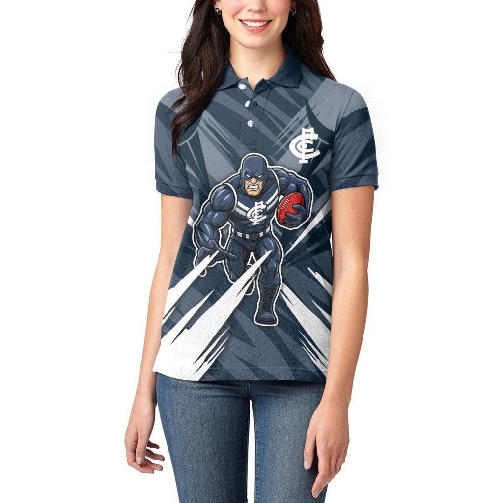 Carlton Blues Australian Football Women Polo Shirt Powerful Superhero Mascot - Bold Team Colors