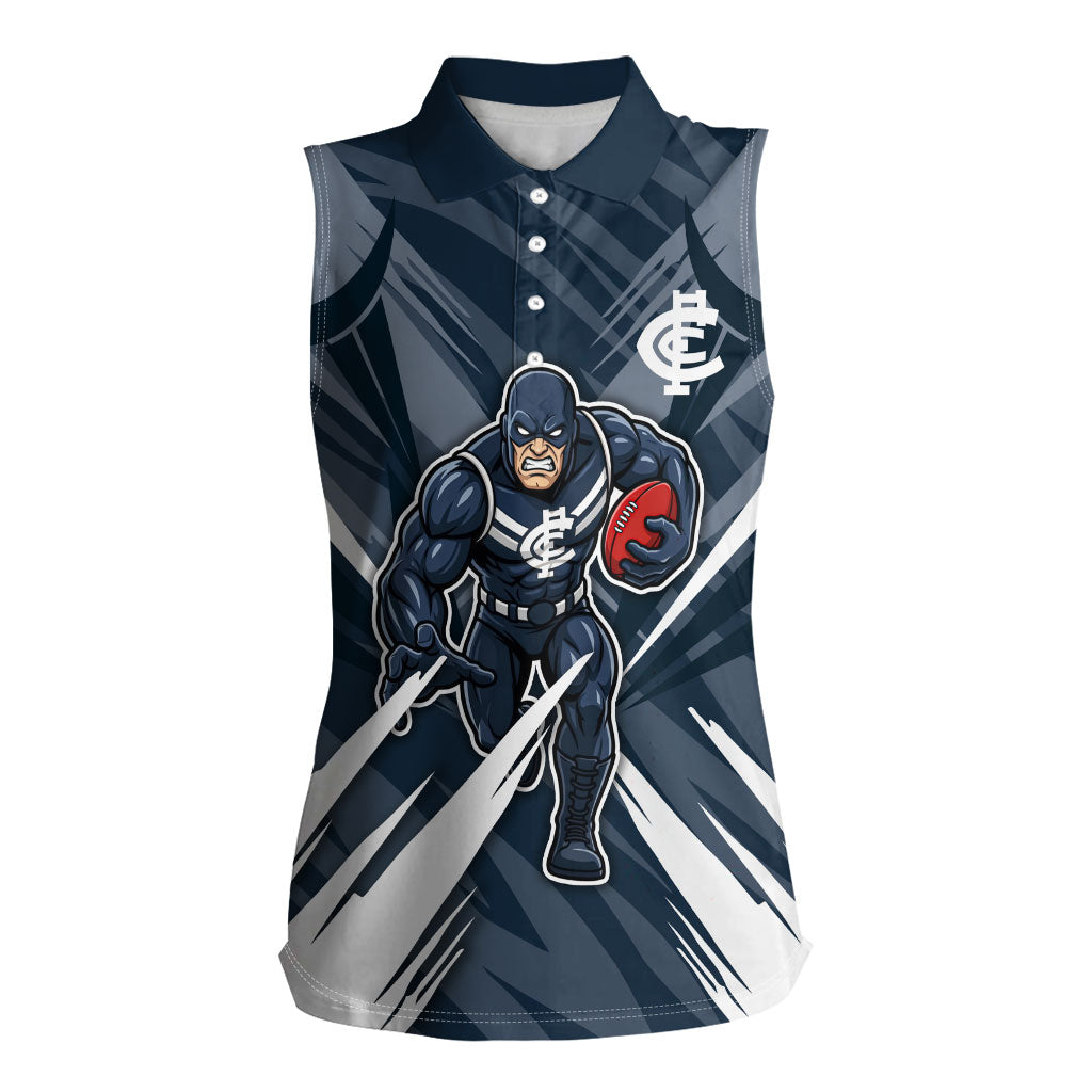 Carlton Blues Australian Football Women Sleeveless Polo Shirt Powerful Superhero Mascot - Bold Team Colors