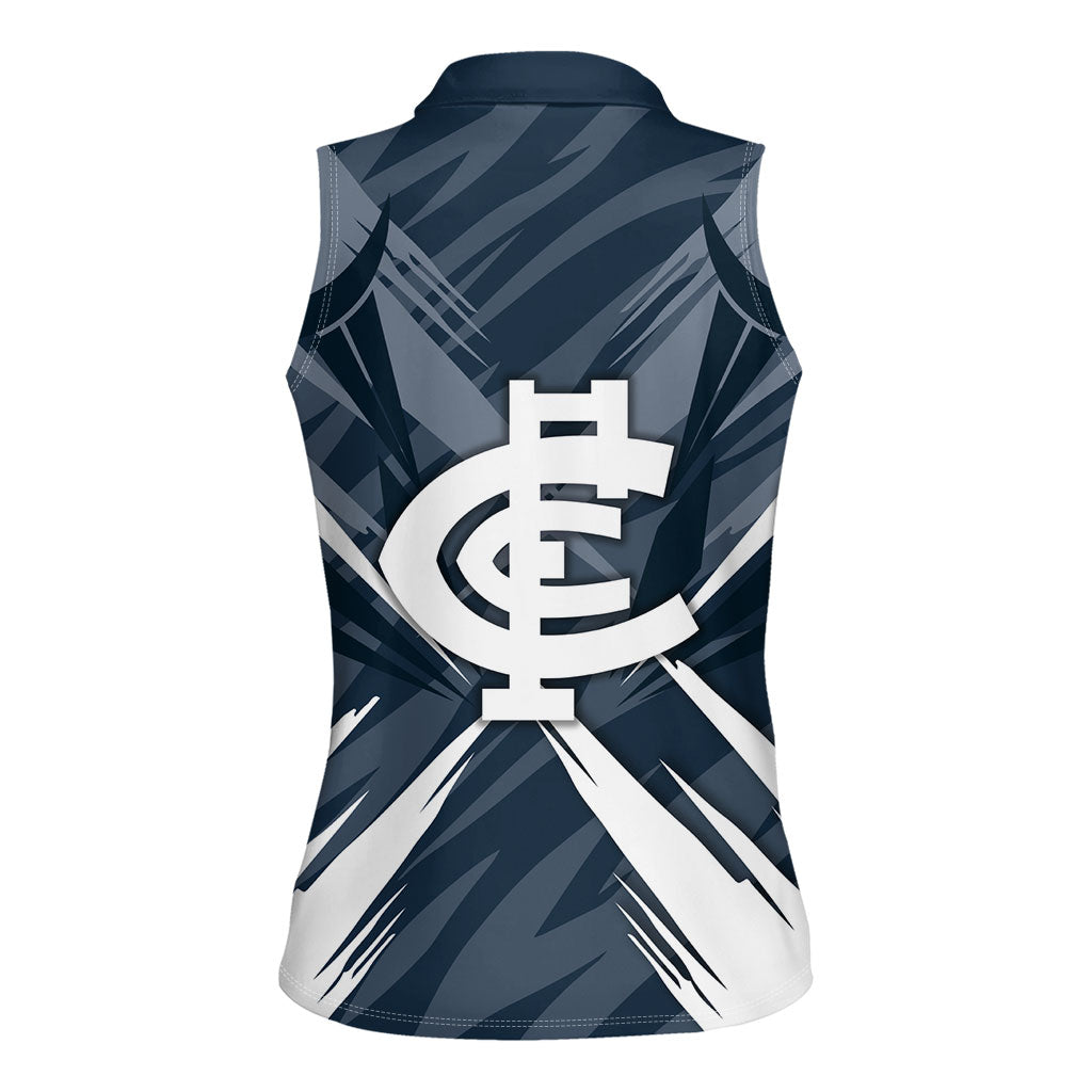 Carlton Blues Australian Football Women Sleeveless Polo Shirt Powerful Superhero Mascot - Bold Team Colors