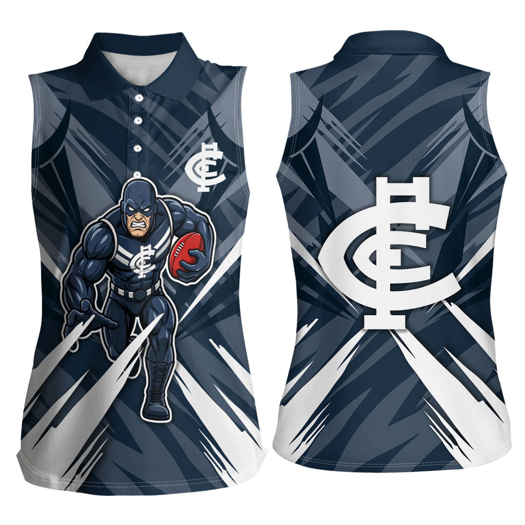 Carlton Blues Australian Football Women Sleeveless Polo Shirt Powerful Superhero Mascot - Bold Team Colors