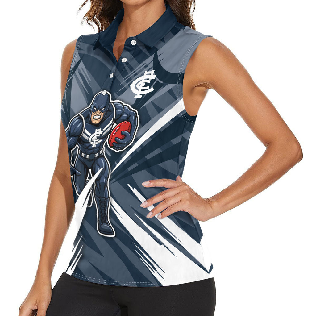 Carlton Blues Australian Football Women Sleeveless Polo Shirt Powerful Superhero Mascot - Bold Team Colors