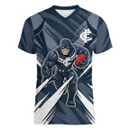 Carlton Blues Australian Football Women V-Neck T-Shirt Powerful Superhero Mascot - Bold Team Colors