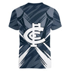 Carlton Blues Australian Football Women V-Neck T-Shirt Powerful Superhero Mascot - Bold Team Colors