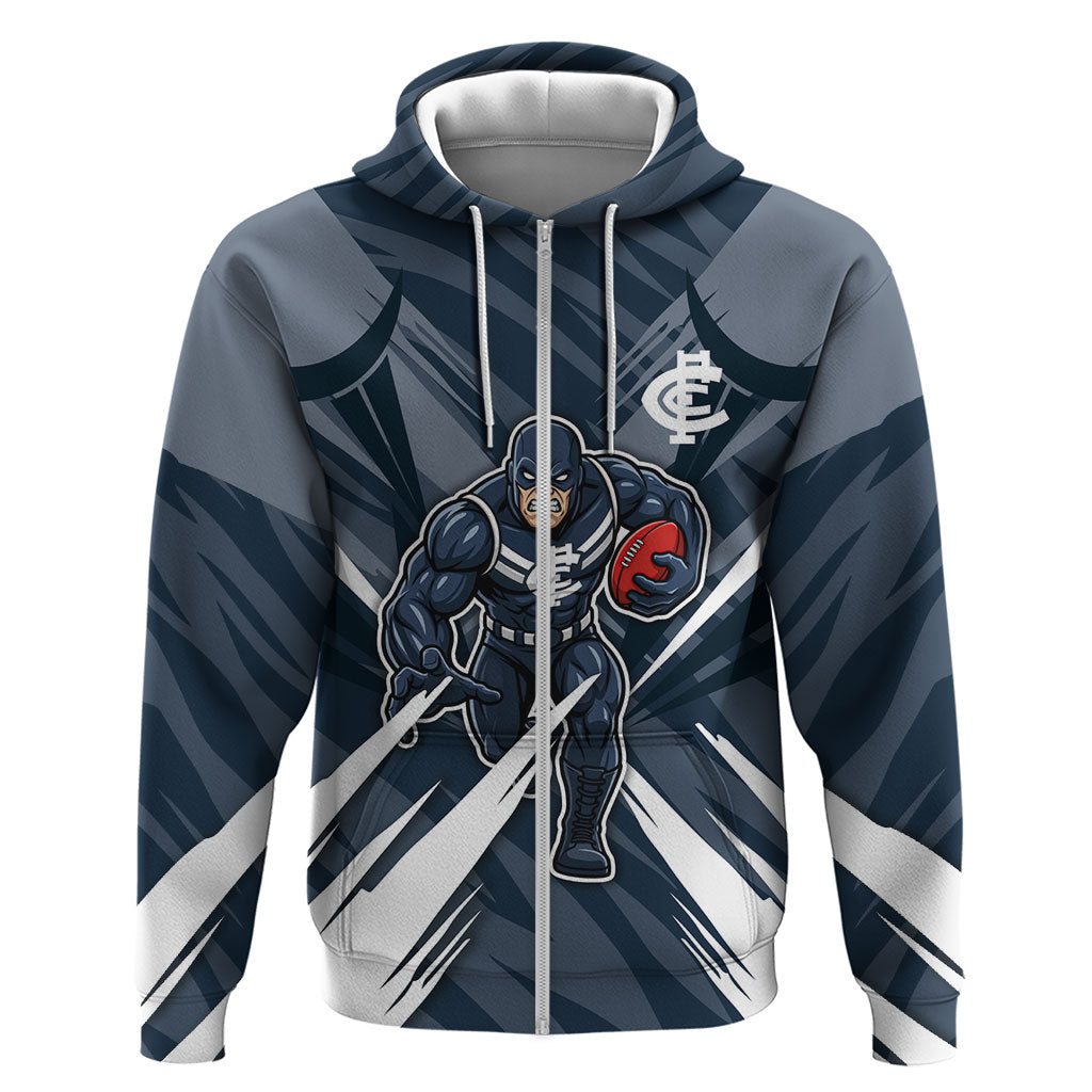 Carlton Blues Australian Football Zip Hoodie Powerful Superhero Mascot - Bold Team Colors
