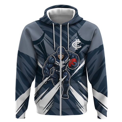 Carlton Blues Australian Football Zip Hoodie Powerful Superhero Mascot - Bold Team Colors