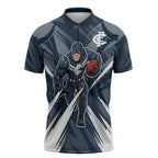 Carlton Blues Australian Football Zipper Polo Shirt Powerful Superhero Mascot - Bold Team Colors