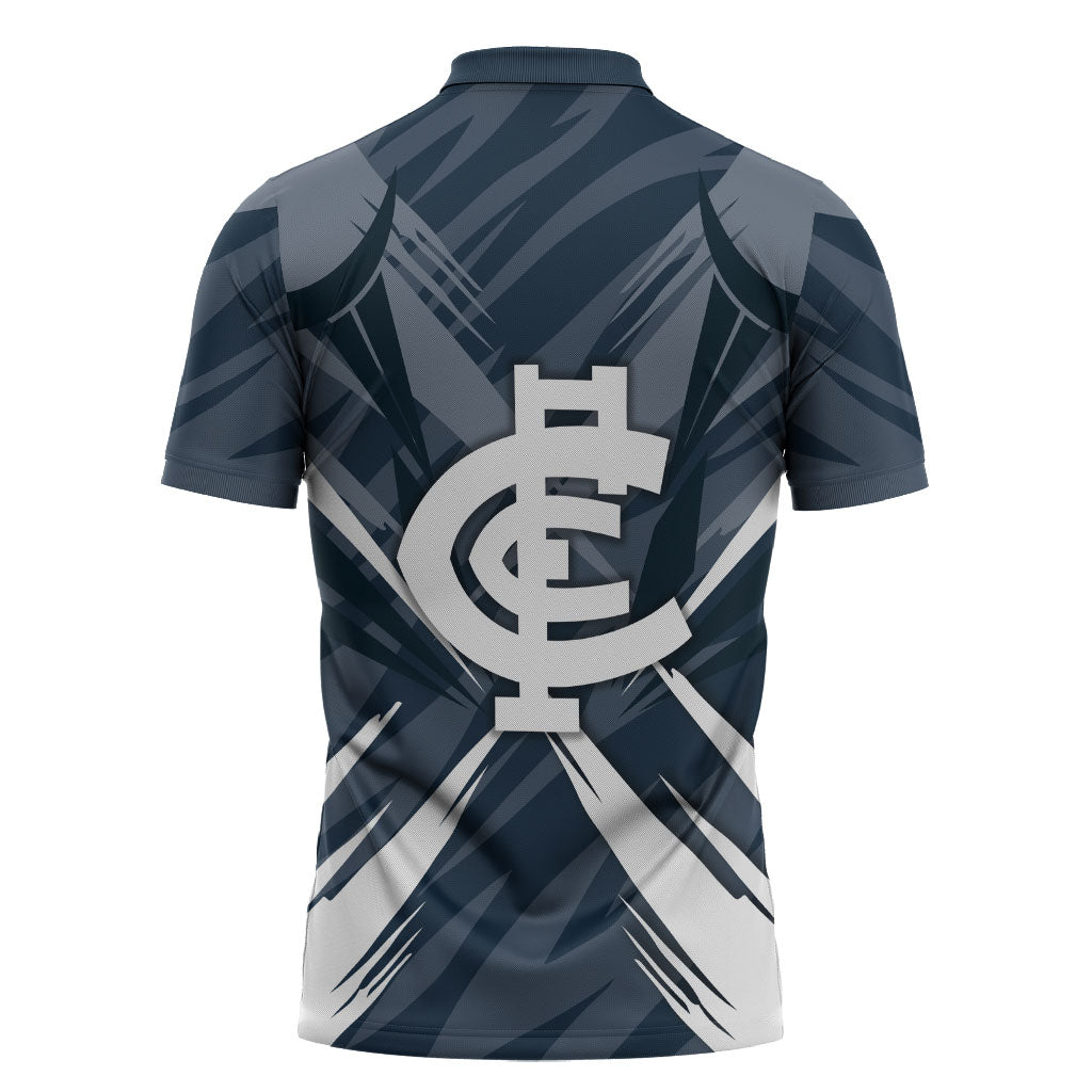 Carlton Blues Australian Football Zipper Polo Shirt Powerful Superhero Mascot - Bold Team Colors