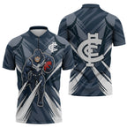 Carlton Blues Australian Football Zipper Polo Shirt Powerful Superhero Mascot - Bold Team Colors