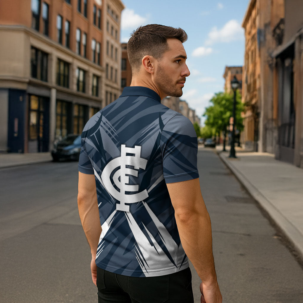 Carlton Blues Australian Football Zipper Polo Shirt Powerful Superhero Mascot - Bold Team Colors