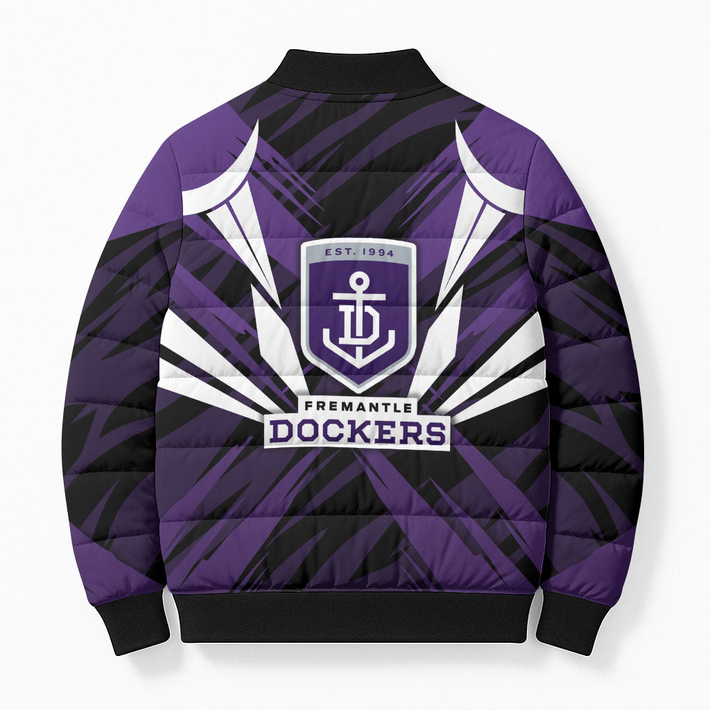 Fremantle Dockers Australian Football Bomber Puffer Jacket Athletic Hero Mascot - Bold Team Colors