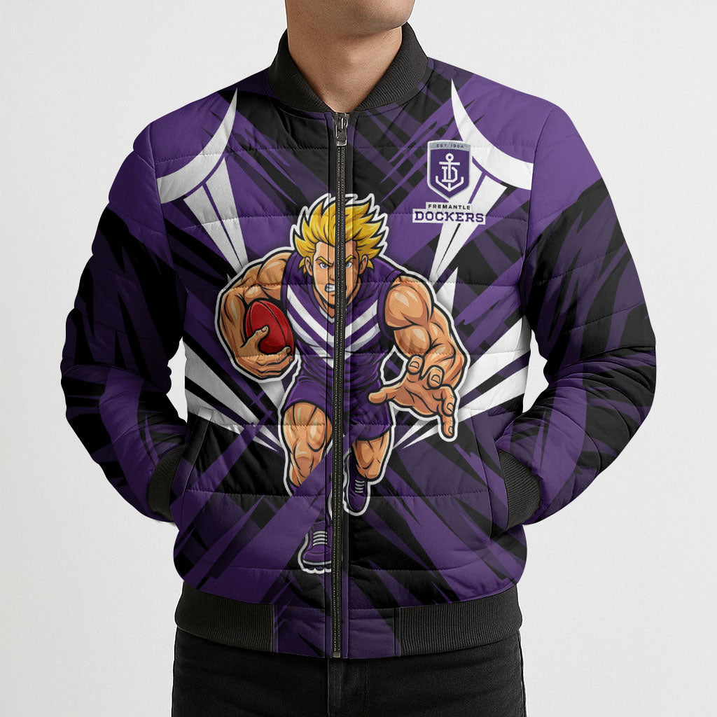 Fremantle Dockers Australian Football Bomber Puffer Jacket Athletic Hero Mascot - Bold Team Colors