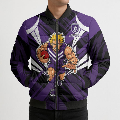 Fremantle Dockers Australian Football Bomber Puffer Jacket Athletic Hero Mascot - Bold Team Colors