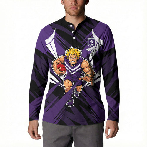 Fremantle Dockers Australian Football Button Sweatshirt Athletic Hero Mascot - Bold Team Colors