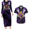 Fremantle Dockers Australian Football Couples Matching Long Sleeve Bodycon Dress and Hawaiian Shirt Athletic Hero Mascot - Bold Team Colors