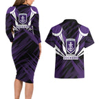 Fremantle Dockers Australian Football Couples Matching Long Sleeve Bodycon Dress and Hawaiian Shirt Athletic Hero Mascot - Bold Team Colors