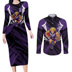 Fremantle Dockers Australian Football Couples Matching Long Sleeve Bodycon Dress and Long Sleeve Button Shirt Athletic Hero Mascot - Bold Team Colors