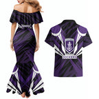 Fremantle Dockers Australian Football Couples Matching Mermaid Dress and Hawaiian Shirt Athletic Hero Mascot - Bold Team Colors