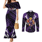 Fremantle Dockers Australian Football Couples Matching Mermaid Dress and Long Sleeve Button Shirt Athletic Hero Mascot - Bold Team Colors