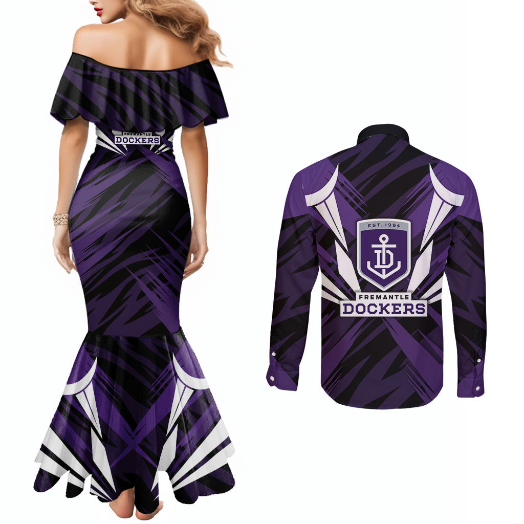 Fremantle Dockers Australian Football Couples Matching Mermaid Dress and Long Sleeve Button Shirt Athletic Hero Mascot - Bold Team Colors