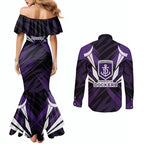 Fremantle Dockers Australian Football Couples Matching Mermaid Dress and Long Sleeve Button Shirt Athletic Hero Mascot - Bold Team Colors