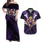 Fremantle Dockers Australian Football Couples Matching Off Shoulder Maxi Dress and Hawaiian Shirt Athletic Hero Mascot - Bold Team Colors