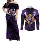 Fremantle Dockers Australian Football Couples Matching Off Shoulder Maxi Dress and Long Sleeve Button Shirt Athletic Hero Mascot - Bold Team Colors