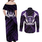 Fremantle Dockers Australian Football Couples Matching Off Shoulder Maxi Dress and Long Sleeve Button Shirt Athletic Hero Mascot - Bold Team Colors