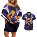 Fremantle Dockers Australian Football Couples Matching Off Shoulder Short Dress and Hawaiian Shirt Athletic Hero Mascot - Bold Team Colors